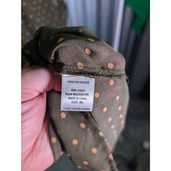 Pleione S (Nordstrom) Olive Green W/Tan  Polka Dot Pattern Buttom Up Blouse Wome - Picture 7 of 8